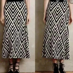 Anthropologie Black and White Geometric Midi Sweater Skirt